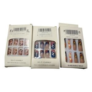Stylish Press-On Nail Sets Patriotic Stars, Fall Theme and Flames